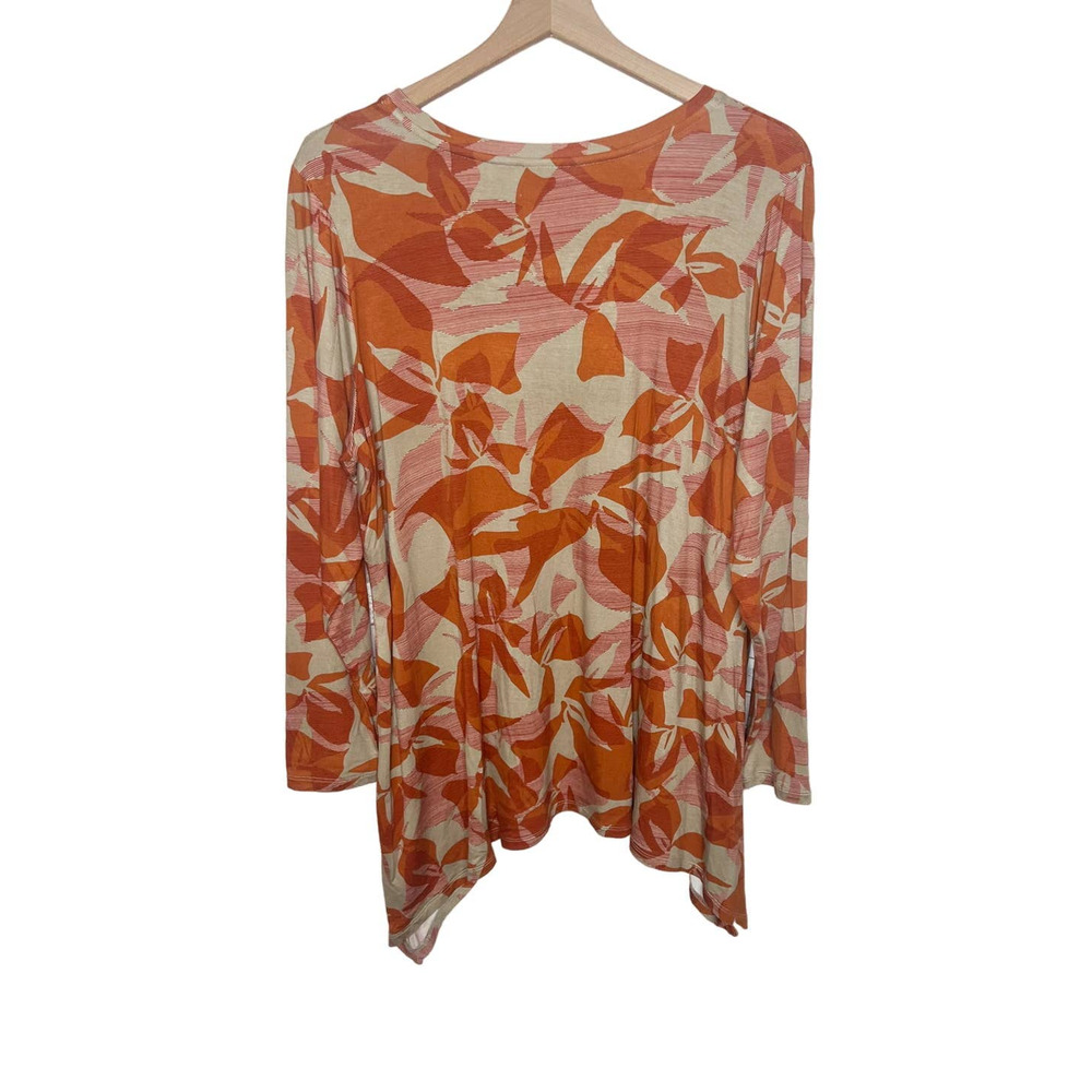 LOGO LORI GOLDSTEIN Women's Plus 1X Printed Floral Jersey Seamed Top Orange Clay
